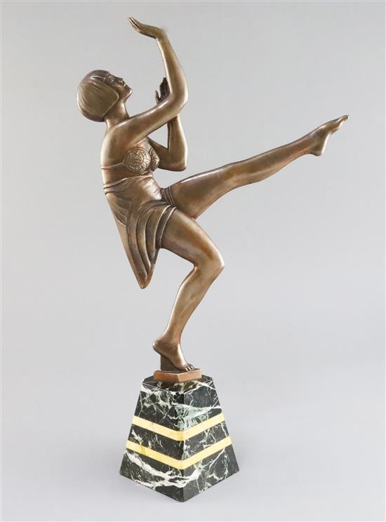 Janloz. A French Art Deco bronze figure of a dancing woman, height 17.75in.